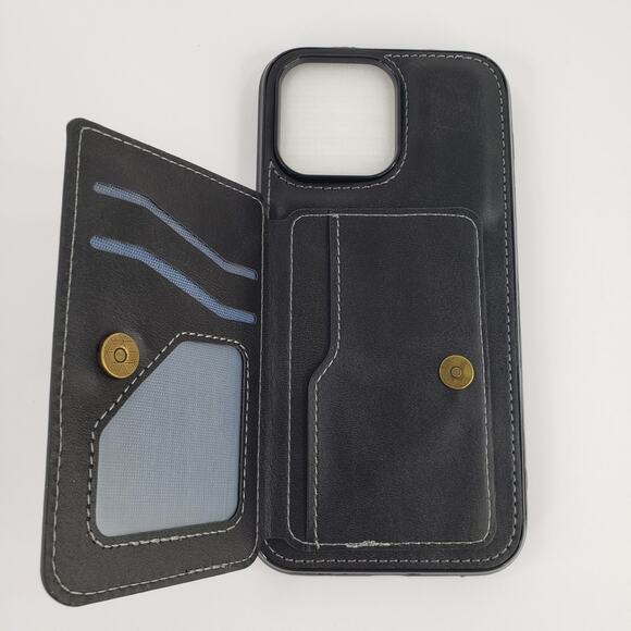 iPhone 14 Plus Black Case & Screen Protector with Wallet ID Card Holder - Picture 2 of 6